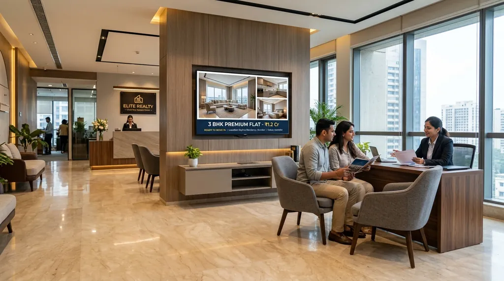 Property listing display TV in a real estate sales office